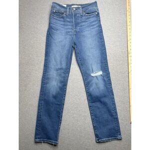 Levis Jeans Womens 27 Blue Wedgie Straight Button Fly High‎ Rise Ripped Denim